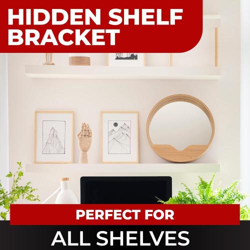 Set of 4 Size 5x1 3/8x 8 Floating Shelf Brackets Heavy Duty (1/4 inch Thick Baseplate) Painted Black Mild Steel/Bracket for Hidden Wall Shelves Support Hardware Mount Kitchen/Nursery Decor (10 inch Rods)