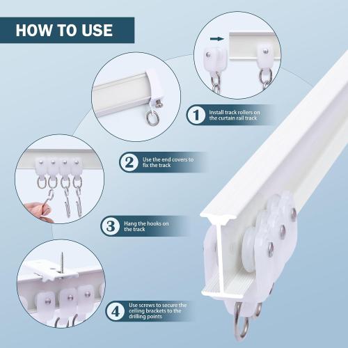 Ceiling Curtains Track System, Flexible & Bendable Curtain Tracks for Ceiling Mount, Heavy Duty Aluminum Sliding Room Divider Track Rail with Hooks for Living Room, RV, Office, White, 6ft