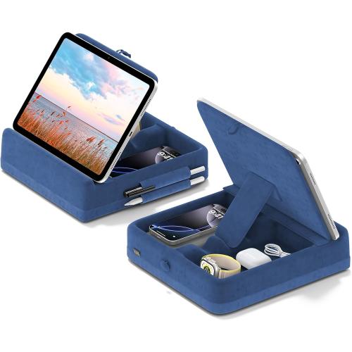 KDD Tablet Pillow Stand with Storage, Foldable iPad Holder for Lap, Desk and Bed, Angle Adjustable Soft Pad Dock with Stylus Mount Compatible with iPad Pro, Air, mini, Book, Phone and Tablet (4-13) COLOR PINK ?