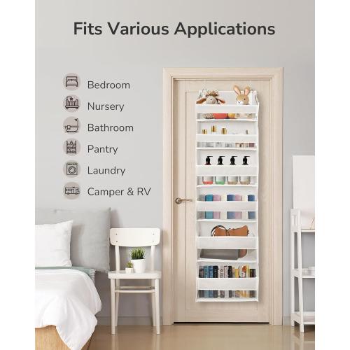 ULG 2 Pack Over The Door Organizer with 6 Large Pockets 12 Side Pockets, 50lbs Weight Capacity Door Hanging Organizer for Bedroom, Bathroom, Pantry, Nursery Storage, Beige