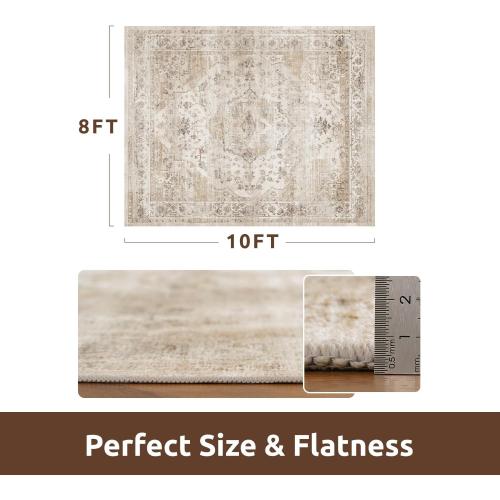 AMOAMI-Area Rug 8FT X 10FT Rugs for Living Room-Vintage Soft Beige Rugs for Bedroom-Non Slip Carpet-Washable Rug for Dining Room Living Room Bedroom Office Under Table