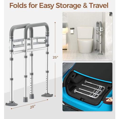 Toilet Safety Rails for Seniors, Adjustable Toilet Handles for Elderly and Disabled, Foldable Handicap Toilet Safety Frame Fit Any Toilets (350 LB)