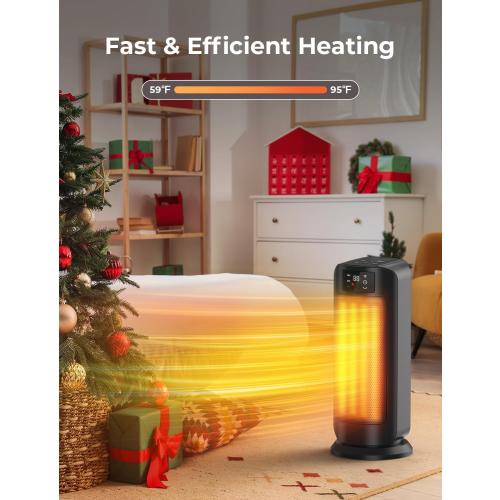 Space Heater, 1500W Space Heaters Efficient Heating with LED Display, 1-24H Timer, ECO, Multiple Protection, 60° Oscillating Portable Heater Quiet Heating for Garage Home Office Indoor Use