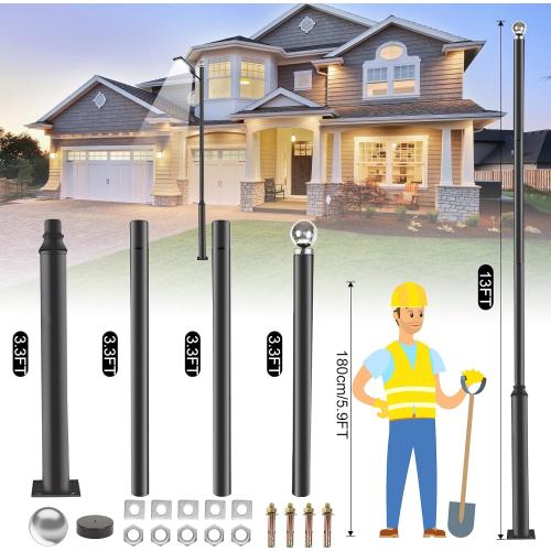 Street Light Pole 13Ft, Outdoor Solar Street Lamp Post with Base,Sub-Assembly of Street Light Poles for Backyard, Street, Patio,Park,Parking,Walkway (4M)
