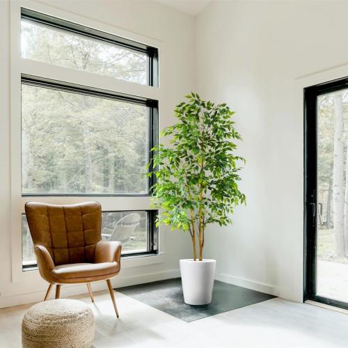 Artificial Ficus Tree, 7ft Silk Fake Ficus Leaves Plant with Basket, Indoor Outdoor Faux Green Tree for Home Garden Office House Livingroom Décor