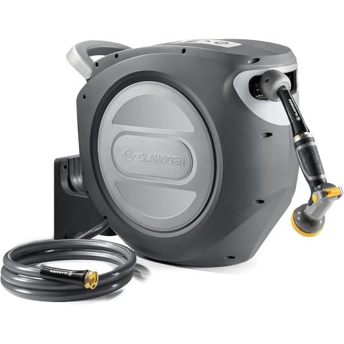 Size 1/2 in x 100 ft Color Grey  Retractable Garden Hose Reel 1/2 in x 100 ft Upgraded UV Resistant Heavy Duty Automatic Hose Reel Wall Mount 3/4 in Brass Fitting 9 Pattern Nozzle Any Length Lock Slow Retraction 180° Swivel