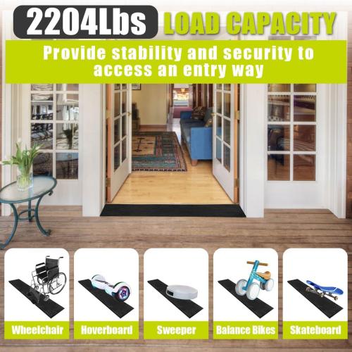 0.8 Rise Rubber Threshold Ramp Doorway, Recycled Solid Rubber Wheelchair Ramp with 2204 Lbs Load Capacity, Temporary Driveway Curb Ramps for Handicap, Door, Scooters (35.4 Lx 5.9 W)
