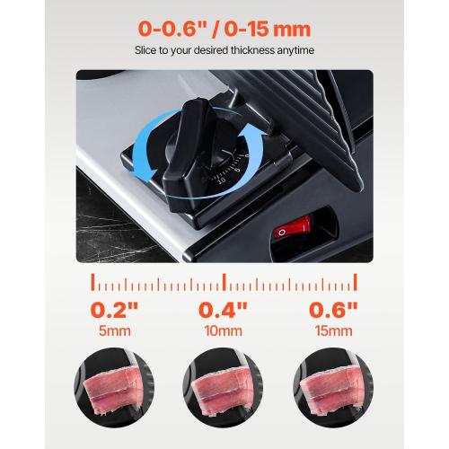 VEVOR Meat Slicer, 7.5 inch Electric Deli Food Slicer, 180W Meat Cutter with two Premium SUS420 Blades, 0-0.6 inch Adjustable Thickness, ETL Certified Food Slicer Machine for Home Use