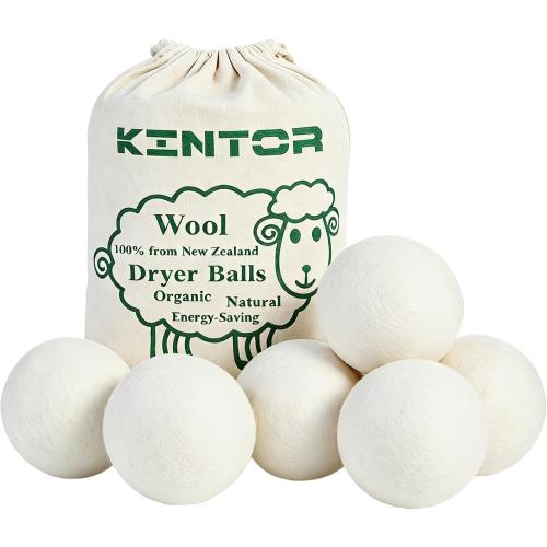 KINTOR Wool Dryer Balls XL 6-Pack, Reusable Natural Laundry Fabric Softener