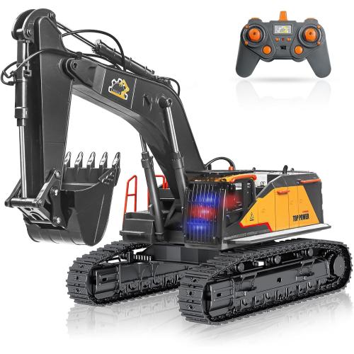 22 Channel Remote Control Excavator, 1/14 Scale RC Excavator Metal Shovel Independent Arms, Professional Construction Vehicles with Lights Sounds, Best Gift for 8  Years Old Boys Adults