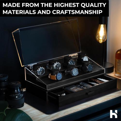 Holme & Hadfield Premium 7-Slot Wooden Watch Display Case – Large Handcrafted Men’s Watch Box with Accessory Drawer, Hinged Cover, Leather Lining – Birthday Gift for Men – Luxury Built to Last