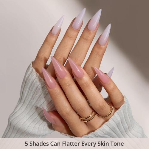 BTArtboxnails XCOATTIPS Bare 5-Shade Nude Press On Nails, L Stiletto, 160Ct