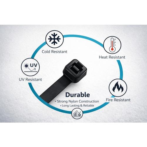 Nylon Cable Ties, Black, 4.8x200mm, 80 Pack, Self-Locking Zip Ties for Cable Management