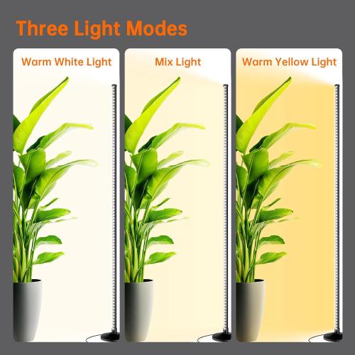 Bstrip Standing Grow Light for Indoor Plants, Vertical Grow Light with 3 Light Modes, Wide Illumination and Dimmable, T10 Full Spectrum Floor Grow Lights, 16in-65in Adjustable Height & Auto Timer