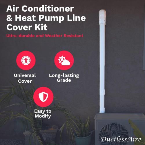 DuctlessAire Paintable Mini Split Line Set Cover Kit - Lineset Cover for Ductless Mini Split Air Conditioner Unit - Outdoor Cable Covers - Wall Cap, Hide-A-Line, Coupler & End Cap (White, 3 x 7.5 Ft)
