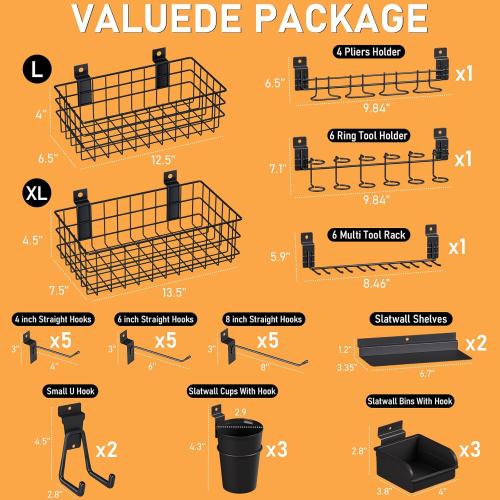 INCLY 30PCS Slatwall Accessories Set with Slatwall Baskets, Slatwall Hooks, Slatwall Shelves, Slatwall Bins, Slatwall Cups, Heavy Duty Slat Wall Accessory for Garage Room Shop Organizing Display