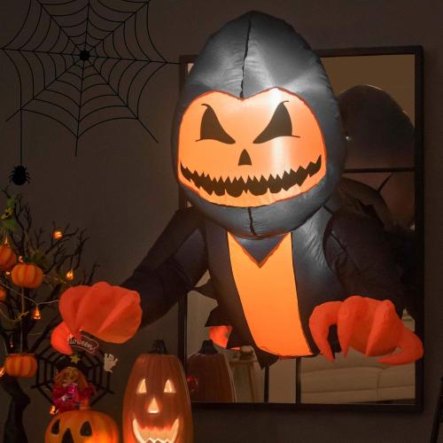 3.3 Ft Halloween Inflatable Pumpkin Ghost Broke Out from Window Black