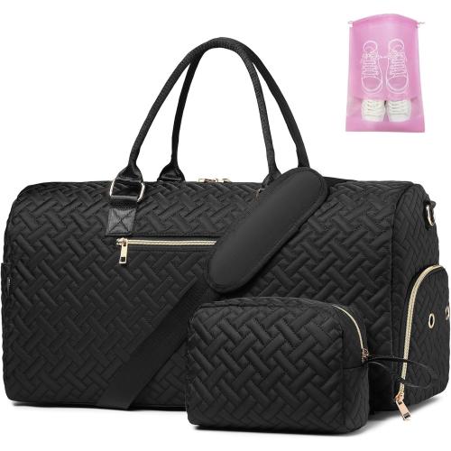 Duffle Bag for Travel, Weekender Bag with Shoe Compartment, Carry On Overnight Bag for Women with Toiletry Bag, Gym Bag with Wet Pocket, Hospital Bags for Labor and Delivery