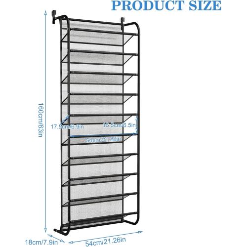 Black AQQHSAIN 10 Tier Over The Door Shoe Organizer Wall Shoe Shelf Shoe Holder Door Shoe Rack for Closet Pantry Hanging Shoes Clothes Toys Storage Shelves (Black)