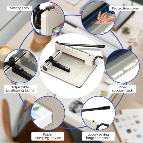12 Inch Guillotine Paper Cutter Heavy Duty,Paper Cutter Heavy Duty for A4 Paper, 400 Sheet Capacity,White Paper Cutter Heavy Duty for Office Home School