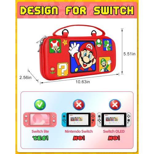 Xinocy for Nintendo Switch for Switch Lite Carrying Case - Cute Kawaii Design for Switch Lite Travel Cases Portable Storage Carry Protective Hard Shell for Women Girls Boys Teens, Red