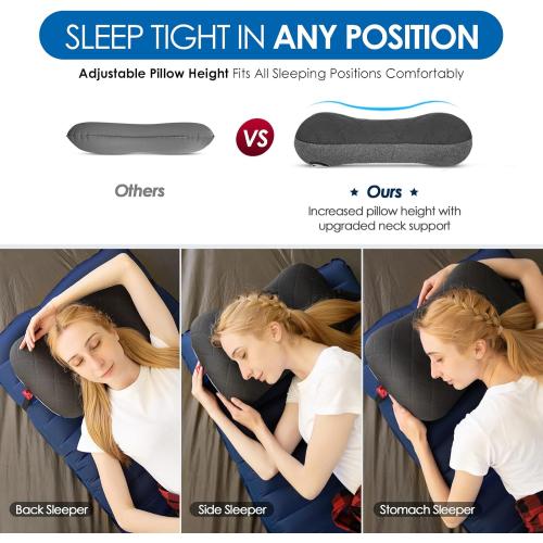 Grey Hikenture Camping Pillow with Removable Cover - Ultralight Inflatable Pillow for Neck Lumbar Support - Upgrade Backpacking Pillow - Washable Travel Air Pillows for Camping, Hiking, Backpacking