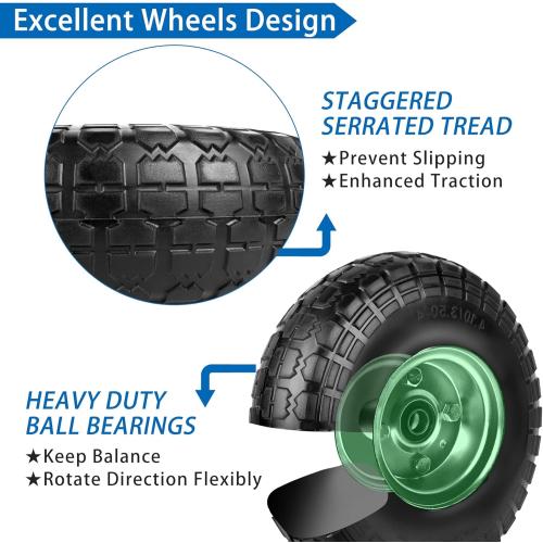 4.10/3.50-4 Tires and Wheels Flat Free 10 Inch Solid Tires Replacement with 5/8 Axle Bore Hole, 16 Spacers 8 Pins, for Cart, Garden Wagon, Wheelbarrow, Hand Truck, Trolley, Lawn Mower，4P