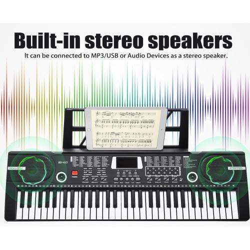 61 Key Keyboard Piano, Portable Electronic Keyboard Piano for Beginners with Speakers, Microphone, Sheet Music Stand, 100 Voices, 100 Rhythms, Digital Music Keyboard Built-In Speakers