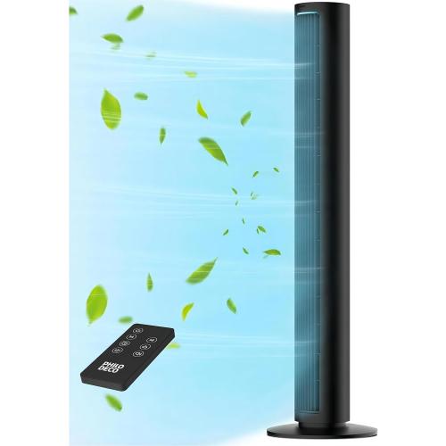 PHILODECO Tower Fan For Bedroom, 40 Inch Bladeless Fan, 80 ° Oscillating Fan, Silent Floor Fan With Remote Control Led, 4-Speed Multiple Modes, 7h Timer, Large Air Outlet