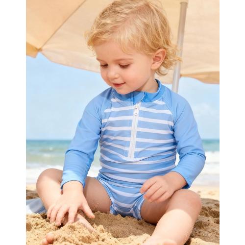uideazone Baby Toddler Boys Zipper Rash Guard Swimsuit UPF 50  One Piece Beach Swimwear Bathing Suits 3-36 Months