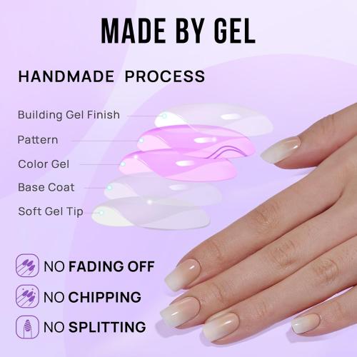 BTArtbox Square Ombre Press On Nails -Soft Gel Press On Nails Short with Nail Glue, 16 Sizes - 32 Reusable Fake Nails Kit, Vanilla Cream