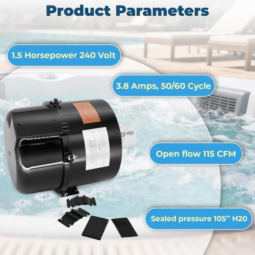 6316220F Silencer Spa Blower 240V 1.5 HP Replacement for Air Supply | for Use with 2 inch Plumbing, Quiet and Shock-Absorbing, Easy Installation, for Pool Hot Tub & Spa 8-12 jets