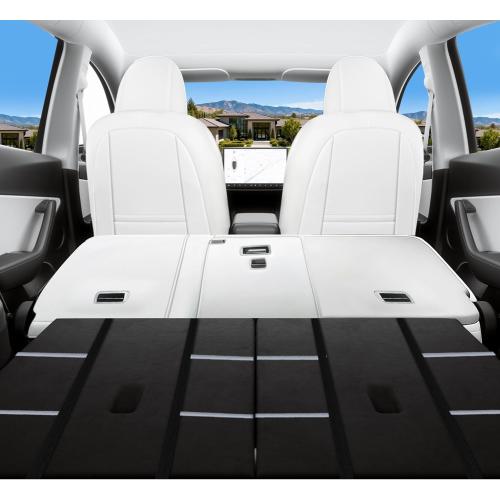 Custom Fit Tesla Model Y Seat Cover 7 Seaters Fully Wrapped Front and Semi-Wrapped Third Row (White-3 Rows)