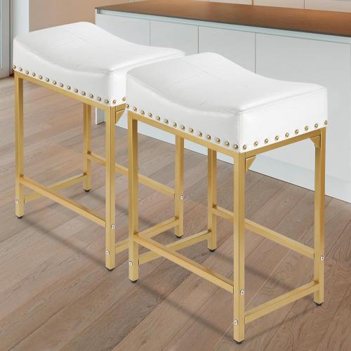 Bar Stools Set of 4 Counter Height, 24 Modern Off White & Gold Counter Stools Set of 4, Stools for Kitchen Counter, Modern Barstools Saddle Stool Backless Island(Off White Gold)