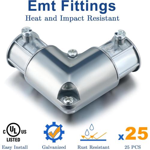 Gisafai 10 Pcs EMT Conduit Fittings Inside Corner Pull Elbow, EMT 90 Degree Metal Conduit Capped Corner Coupling, Combo Head Set Screw, Zinc Die Cast, Silver (3/4 Inch)
