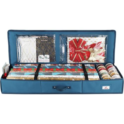 Hearth & Harbor Wrapping Paper Storage Container - Christmas Storage Bag with Interior Pockets - Gift Wrapping Organizer Storage Fits Up to 22 Rolls of 40