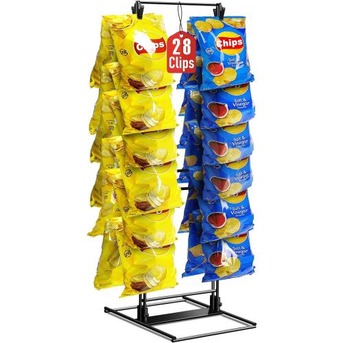 Chip Rack Display Stand, Potato Chip Rack Bag Holder with 28 Clips