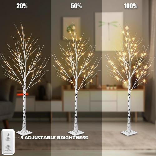 PEIDUO Set of 2 Lighted Birch Tree, Prelit White Christmas Tree, Light Up Artificial Trees with Dimmable & Timer, Twinkling Twig Tree with LED Lights for Home Decorations Outdoor Indoor Decor 5FT 6FT