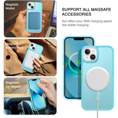 BENTOBEN Magnetic for iPhone 13 Case & iPhone 14 Case [Compatible with Magsafe] Translucent Matte Phone Case iPhone 13/14 Slim Shockproof Women Men Protective Cover for iPhone 13/14 6.1, Lake Blue