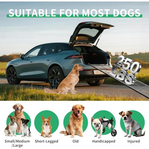 Dog Ramp for Car, 74 X 20 Dog Car Ramp for Large Dogs SUV Truck, Outdoor Folding Portable Large Pets (Up to 250LBS) Car Steps for Truck SUV Van Stairs with Non-Slip Surface, 250lb Capacity