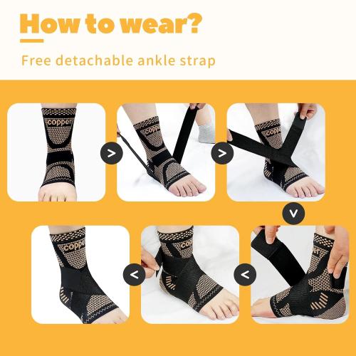 SMALL JIUFENTIAN Copper Ankle Brace Adjustable Compression Sleeve (Pair)-Ankle Support Heel Brace for Achilles Tendonitis, Plantar Fasciitis-Eases Swelling and Sprained Ankle(Medium)