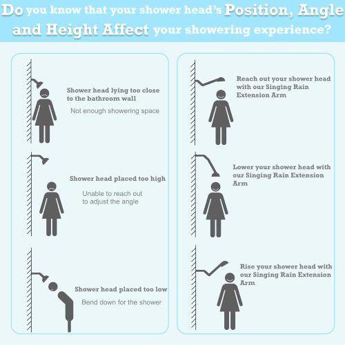 Size 15 inch Goose Neck Curved Extra Long Adjustable Shower Head Extension Arm With Locking Set Screw, Singing Rain Brass Angle Height Adjustable, G1/2 Universal Connector Compatible (Chrome Finish)