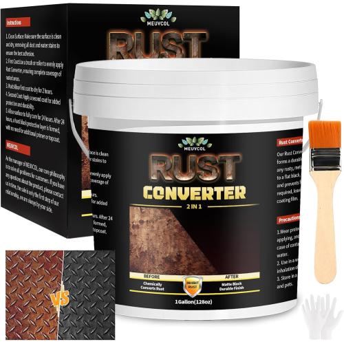 2-in-1 Rust Converter & Metal Primer - 1 Gallon Black Rust Paint Inhibitor for Metal, Ultra Car Rust Reformer & Encapsulator, Long-Lasting Anti Rust Conversion Coating, Heat Resistance