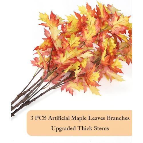 DuHouse 6 pcs  Artificial Maple Leaves Branches, Fall Faux Maple Leaf Stems for Vase, Autumn Decorations for Home, Thanksgiving, Halloween, Wedding Centerpiece Decor