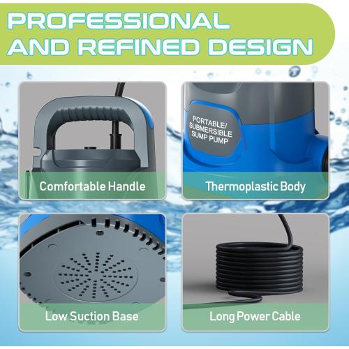 Color Blue Sump Pump Submersible Water Pump 1.1HP 4700GPH Portable Water Transfer Pump Electric for Pool Draining Hot Tub Basement Utility Pumps