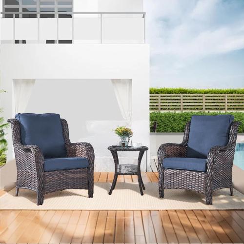 Rilyson Patio Cushions for Outdoor Furniture - 22×24 Inches High Back and Deep Seating Outdoor Cushion for Patio Chairs Sofa Couch Loveseat Water Resistant(Blue/2 Set/No Button)