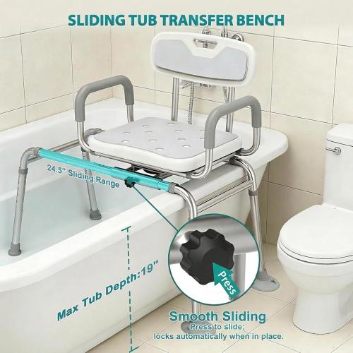 UNILEAF Tub Transfer Bench with Swivel Seat, 350 lb Sliding Shower Chair | Adjustable Height,360° Swivel Seat,Suction Cup Feet,Safety Strap for Seniors,Adulto Mayor Obese,FSA/HSA Eligible
