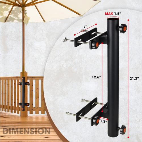 Patio Umbrella Holder, Heavy Duty Deck Umbrella Mount, Umbrella Holder for Deck Railing, Deck Mount Umbrella Holder, Umbrella Deck Mount, Deck Umbrella Holder, Umbrella Clamp for Deck (Black - Set 1)