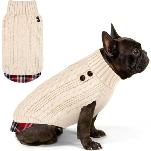 KYEESE Dog Sweater Warm Turtleneck Medium Dogs Sweater Thick Pet Coat for Fall Winter Cold Weather Stretchy Knitwear Cat Clothes with Gingham Patchwork Soft Pullover Dog Sweaters for Medium Dogs Girl
