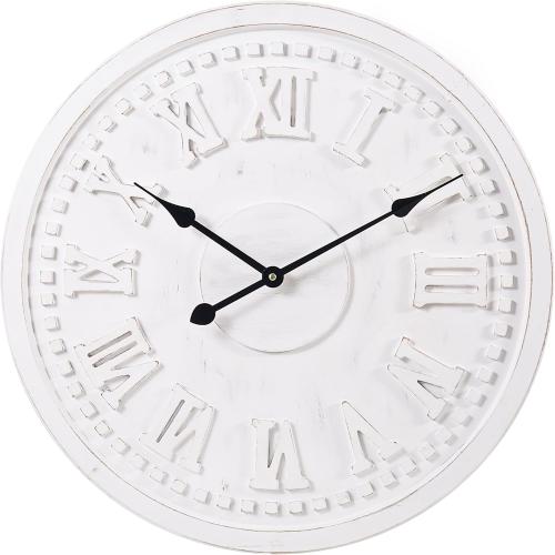 Vintage Wall Clock with Roman Numerals – 24, 30, 36 – Quartz Movement, Black Hands, Distressed Finish, MDF Wood Veneer – Elegant Home Decor